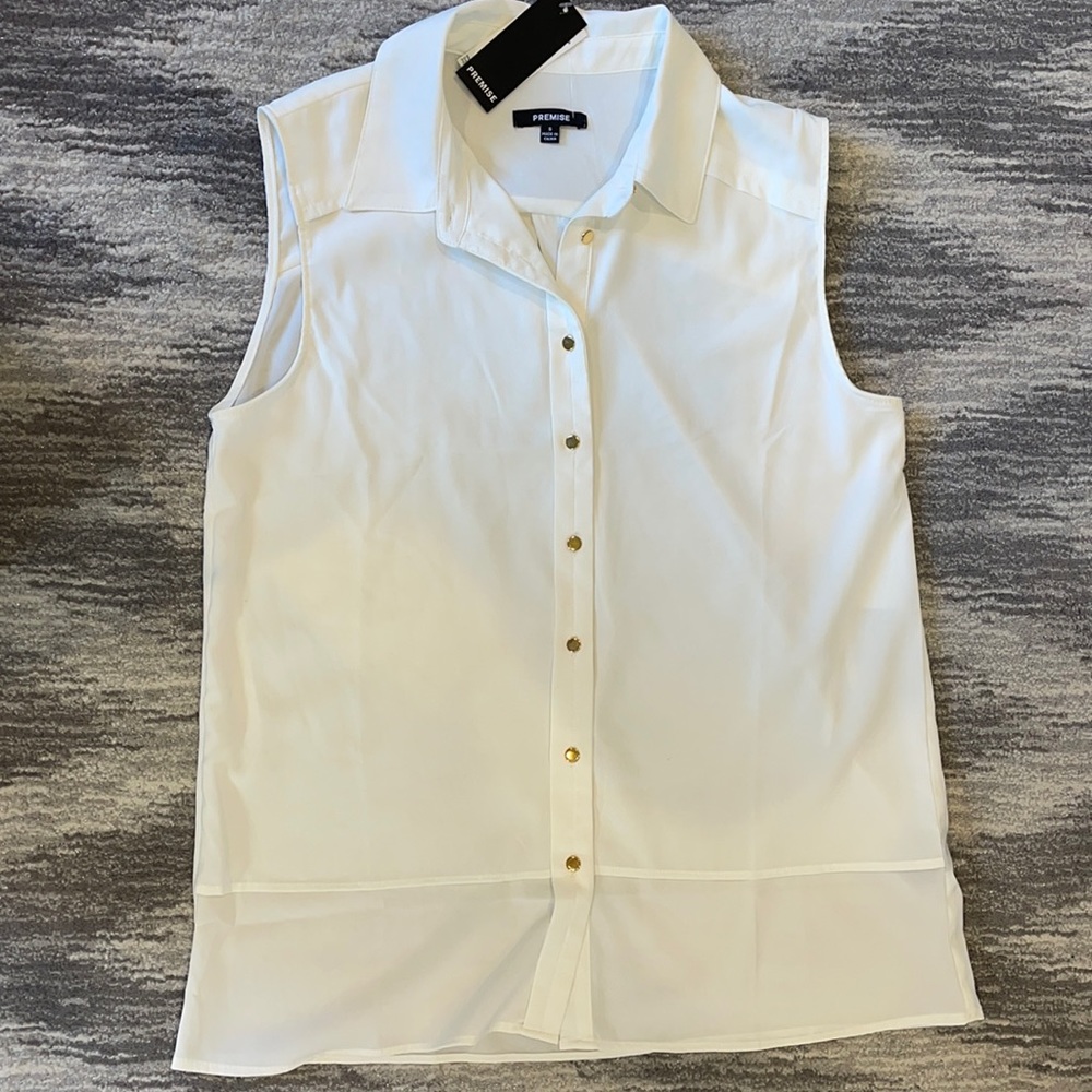 PREMISE white tank top button down blouse with gold buttons